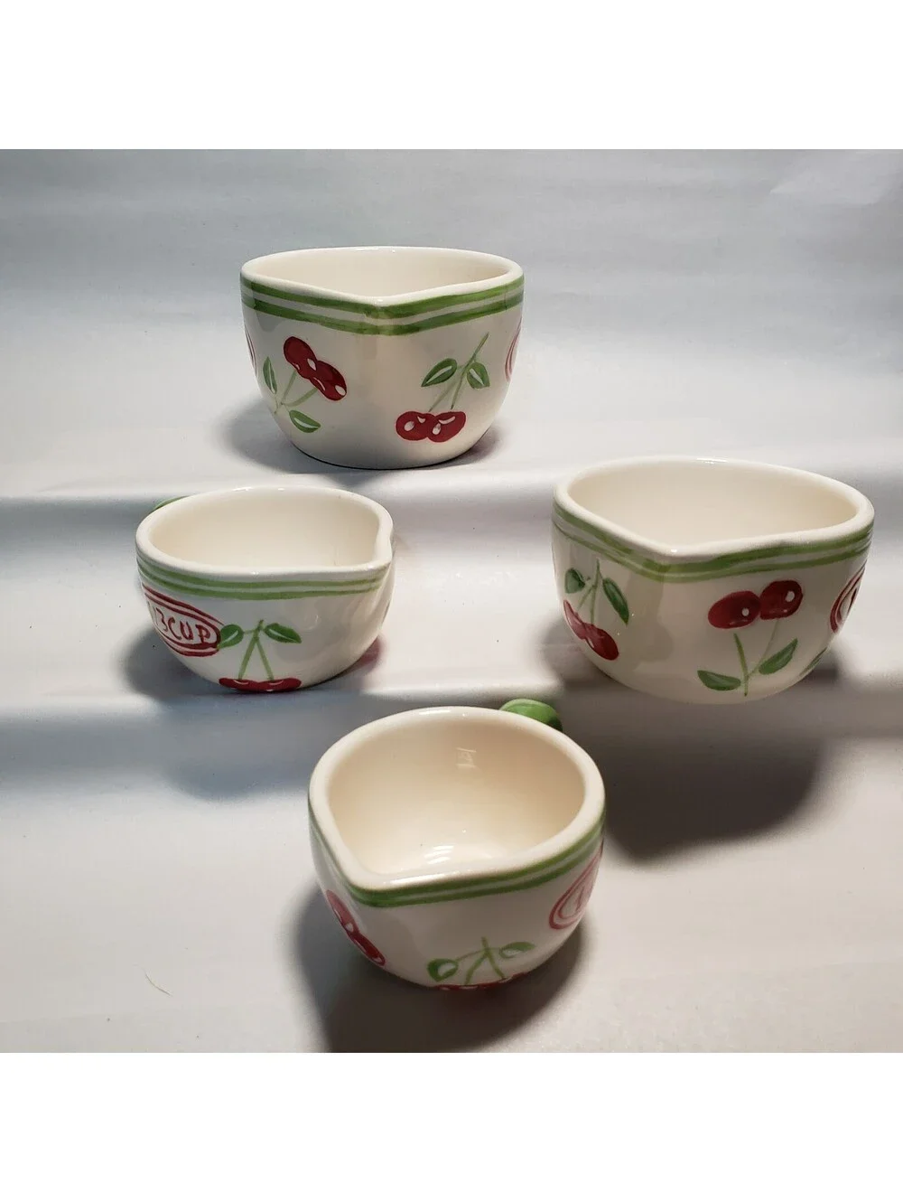 Pier 1 Imports Measuring Cup Set Cherries Ceramic 4 piece Kitchen Green Red